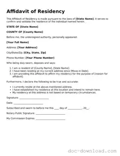 Printable Affidavit of Residency Template
