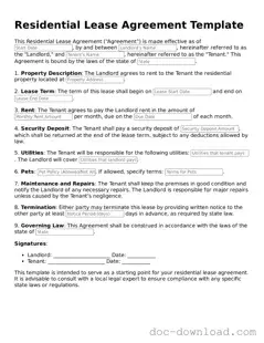 Printable Residential Lease Agreement Template