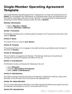Printable Single-Member Operating Agreement Template