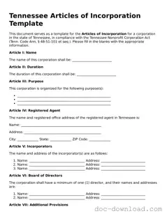 Blank  Articles of Incorporation Document for Tennessee