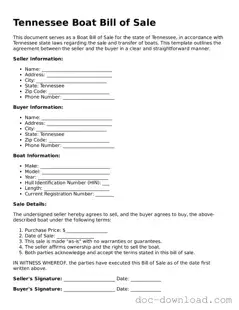 Blank  Boat Bill of Sale Document for Tennessee