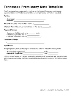 Blank  Promissory Note Document for Tennessee