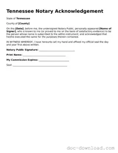 Blank  Notary Acknowledgement Document for Tennessee
