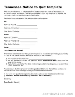 Blank  Notice to Quit Document for Tennessee