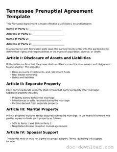 Blank  Prenuptial Agreement Document for Tennessee