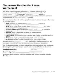Blank  Residential Lease Agreement Document for Tennessee