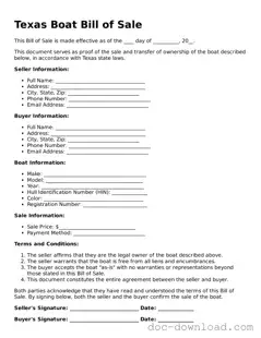 Blank  Boat Bill of Sale Document for Texas