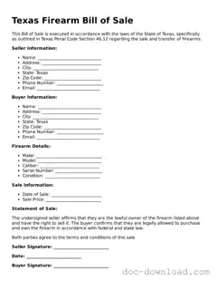 Blank  Firearm Bill of Sale Document for Texas