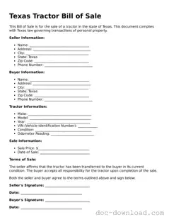 Blank  Tractor Bill of Sale Document for Texas