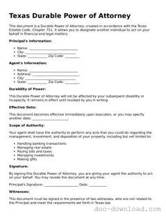 Blank  Durable Power of Attorney Document for Texas