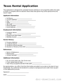 Blank  Rental Application Document for Texas