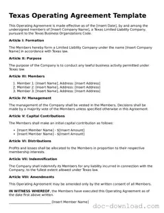 Blank  Operating Agreement Document for Texas