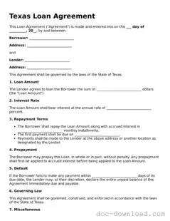 Blank  Loan Agreement Document for Texas