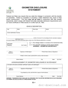 Fill Out Your Texas Odometer Statement Template