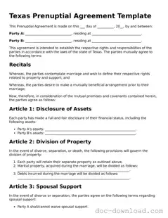 Blank  Prenuptial Agreement Document for Texas