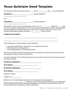 Blank  Quitclaim Deed Document for Texas