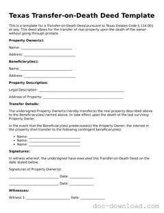 Blank  Transfer-on-Death Deed Document for Texas