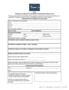Fill Out Your Veterinary Certificate Travel Template