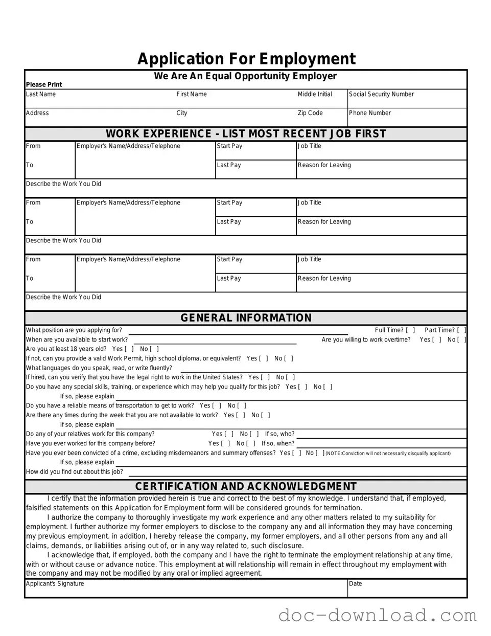 Fill Out Your Spanish Application Employment Template