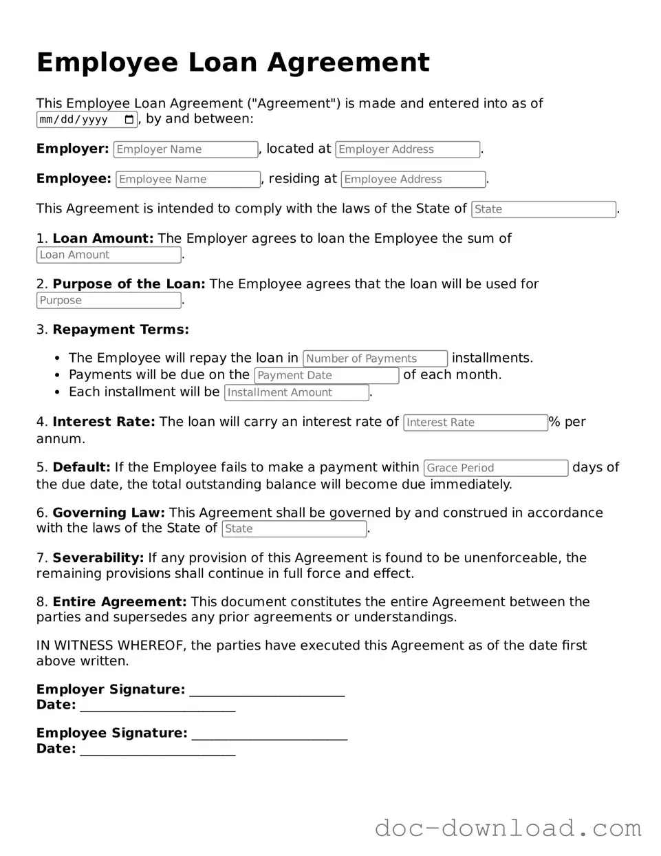 Printable Employee Loan Agreement Template