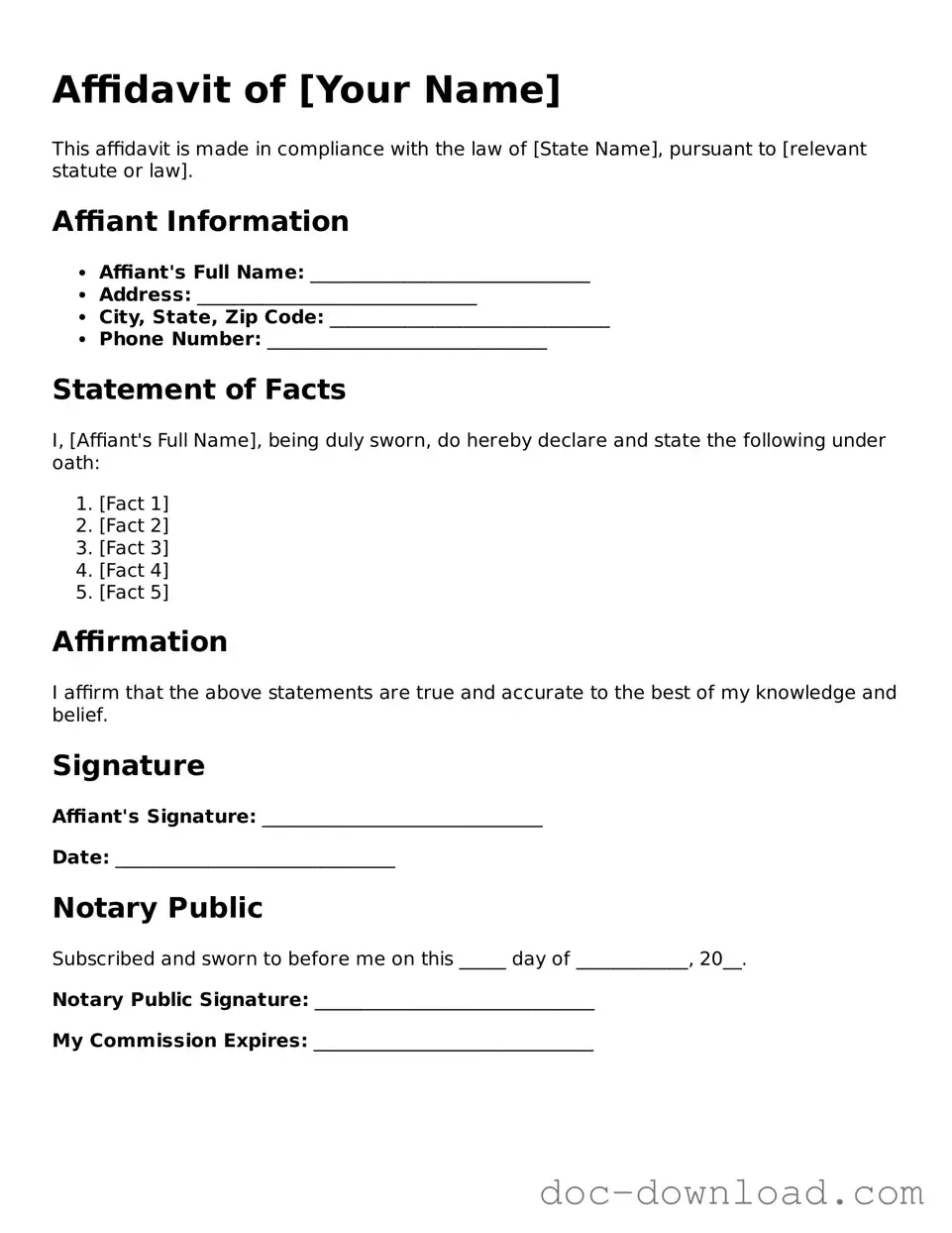 Printable Affidavit Template