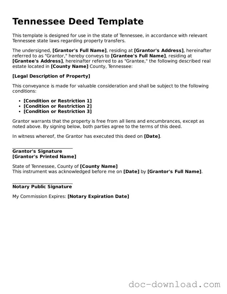 Blank  Deed Document for Tennessee
