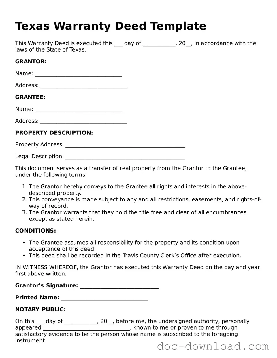 Blank  Deed Document for Texas