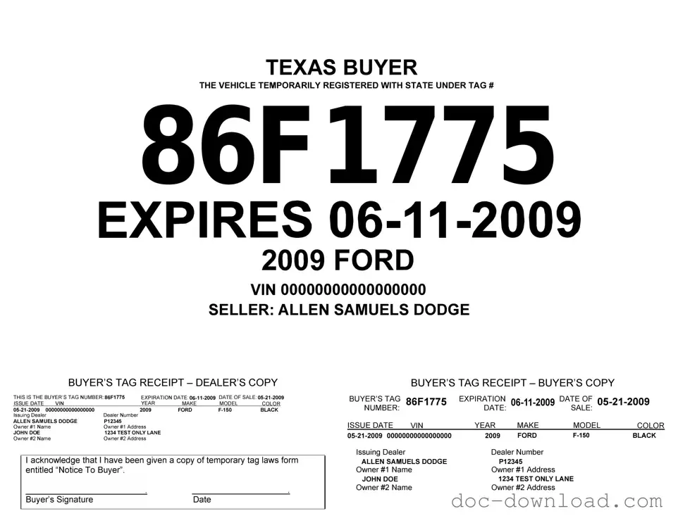 Fill Out Your Texas Temporary Tag Template