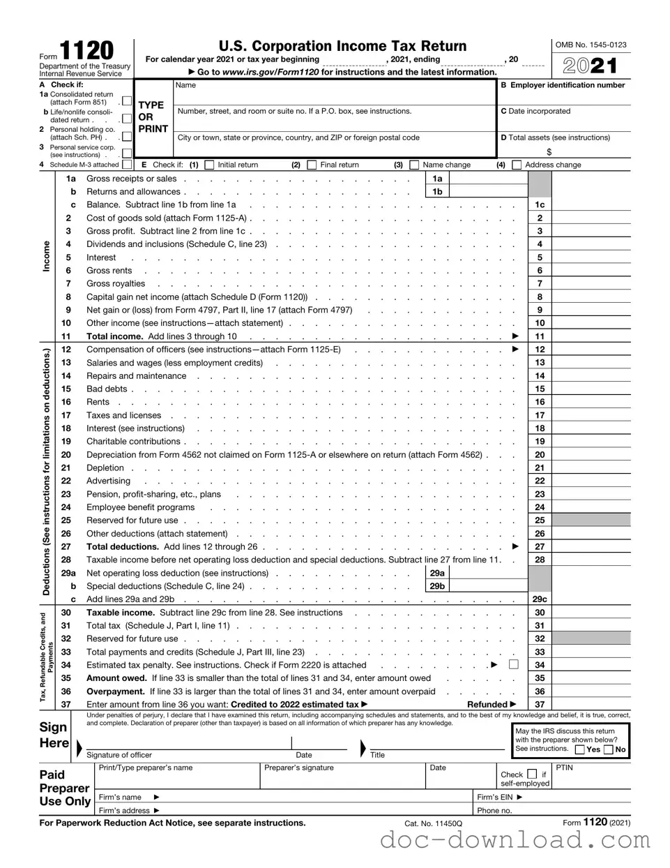 Fill Out Your IRS 1120 Template