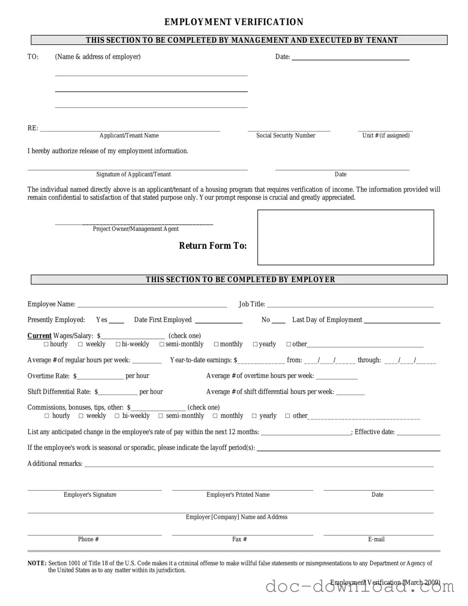 Fill Out Your Employment verification form Template