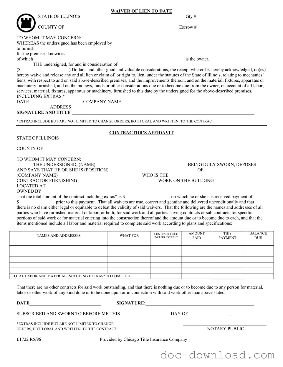 Fill Out Your Chicago Title Waiver Format Template