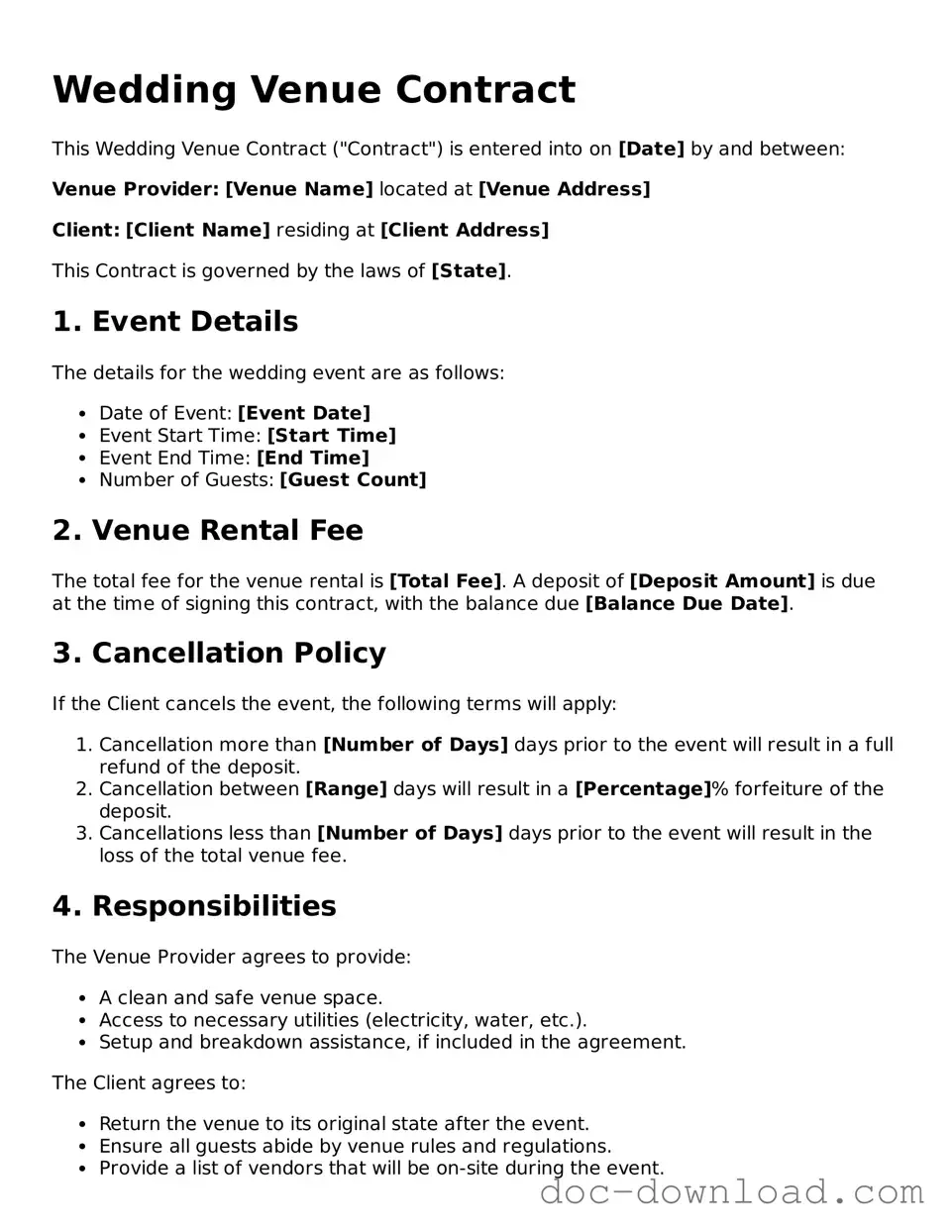 Printable Wedding Venue Contract Template