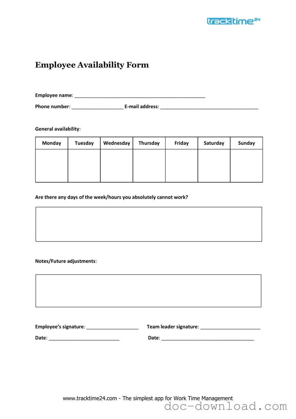 Fill Out Your Employee Availability Template