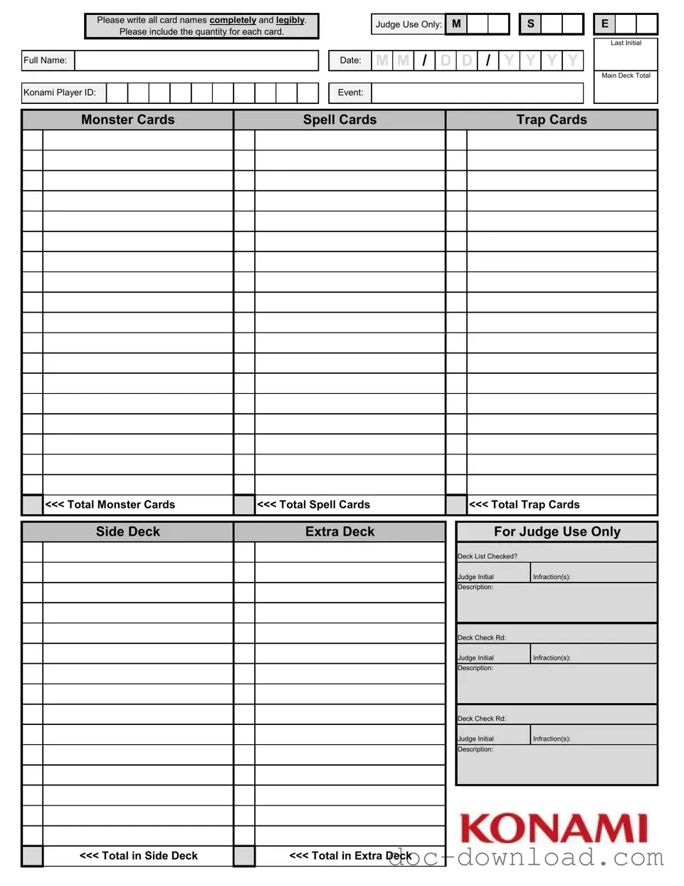 Fill Out Your Konami Decklist Template